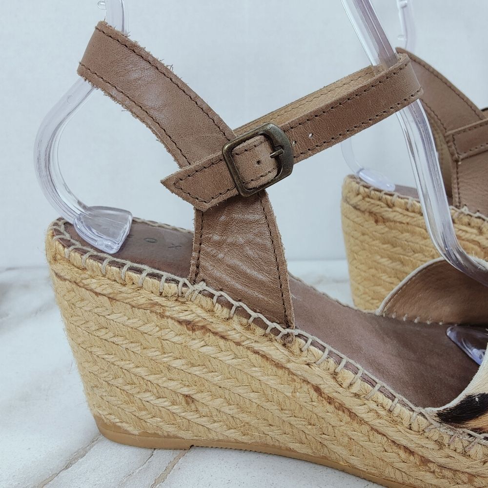 Foxter Spain Cow Hair Leopard Espadrille Platform Wedge Slingback Sandals, 7.5 - Picture 12 of 16